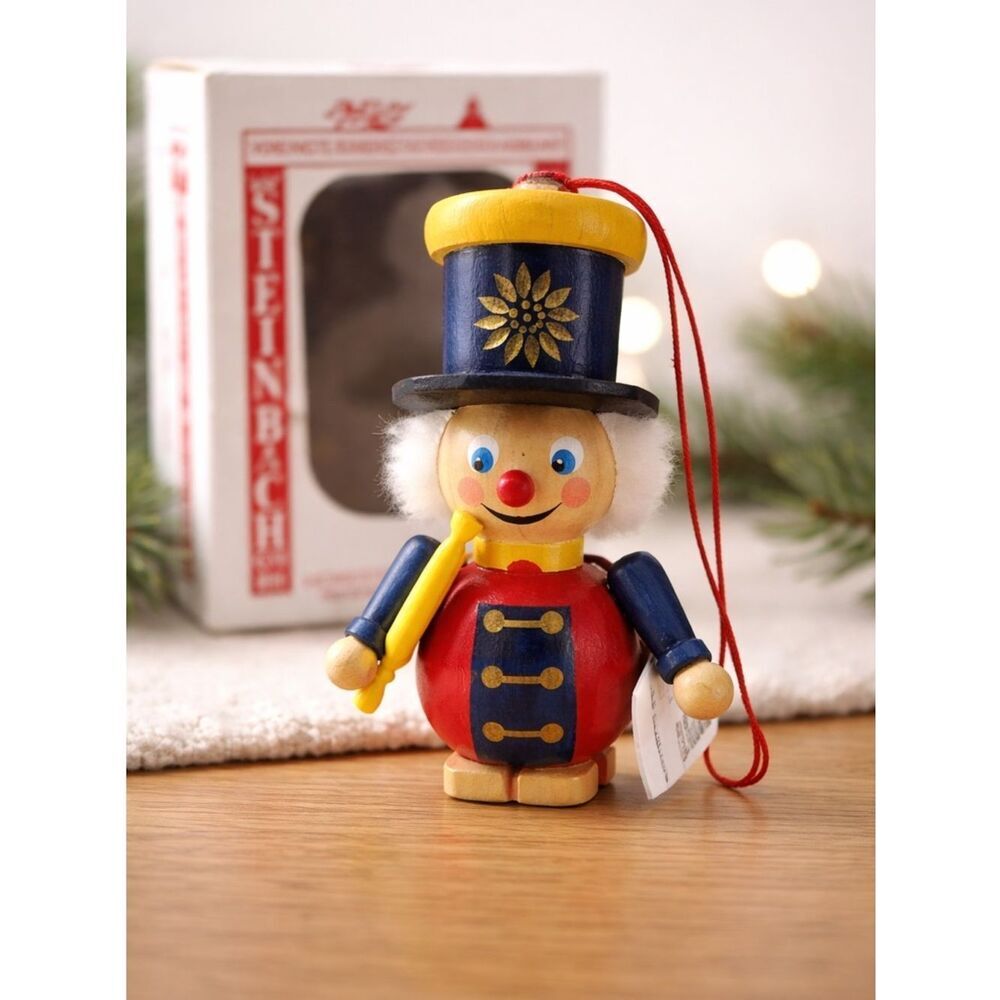 VINTAGE Steinbach Christmas Band French Horn Player Wooden Ornament